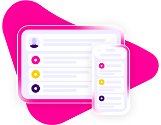 Care management software interface showing client profiles and task list on desktop and mobile