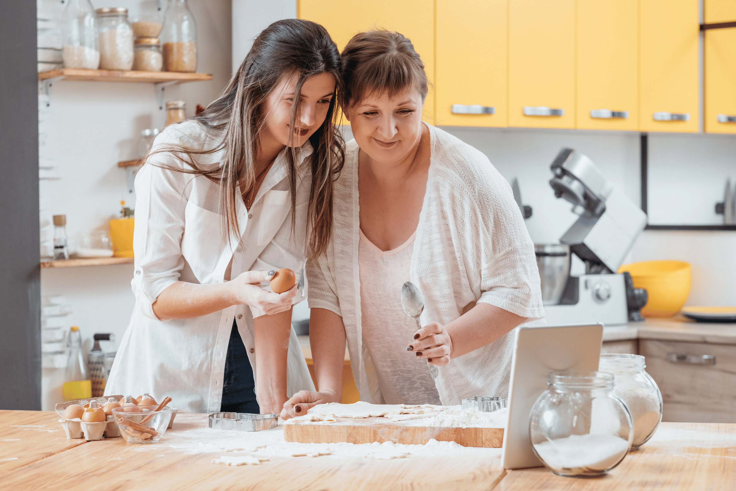 Two people following recipe