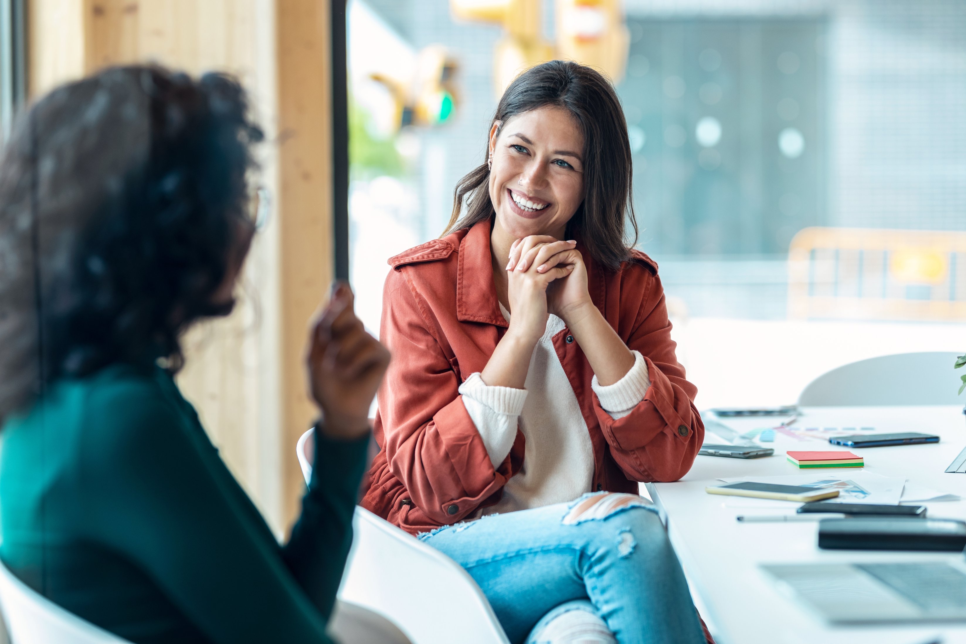 Two people in a meeting
